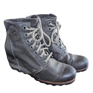 Sorel Women's Leather & Canvas Lace Up Wedge Boots - Size 7
